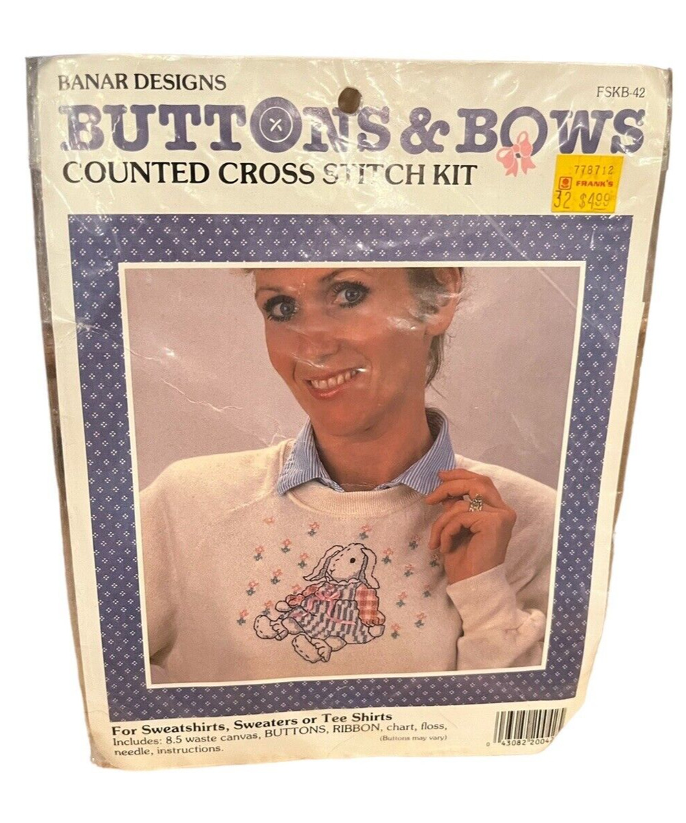 Buttons & Bows Bunny Counted Cross Stitch Kit-Waste Canvas Kit #FSKB-42 Sealed